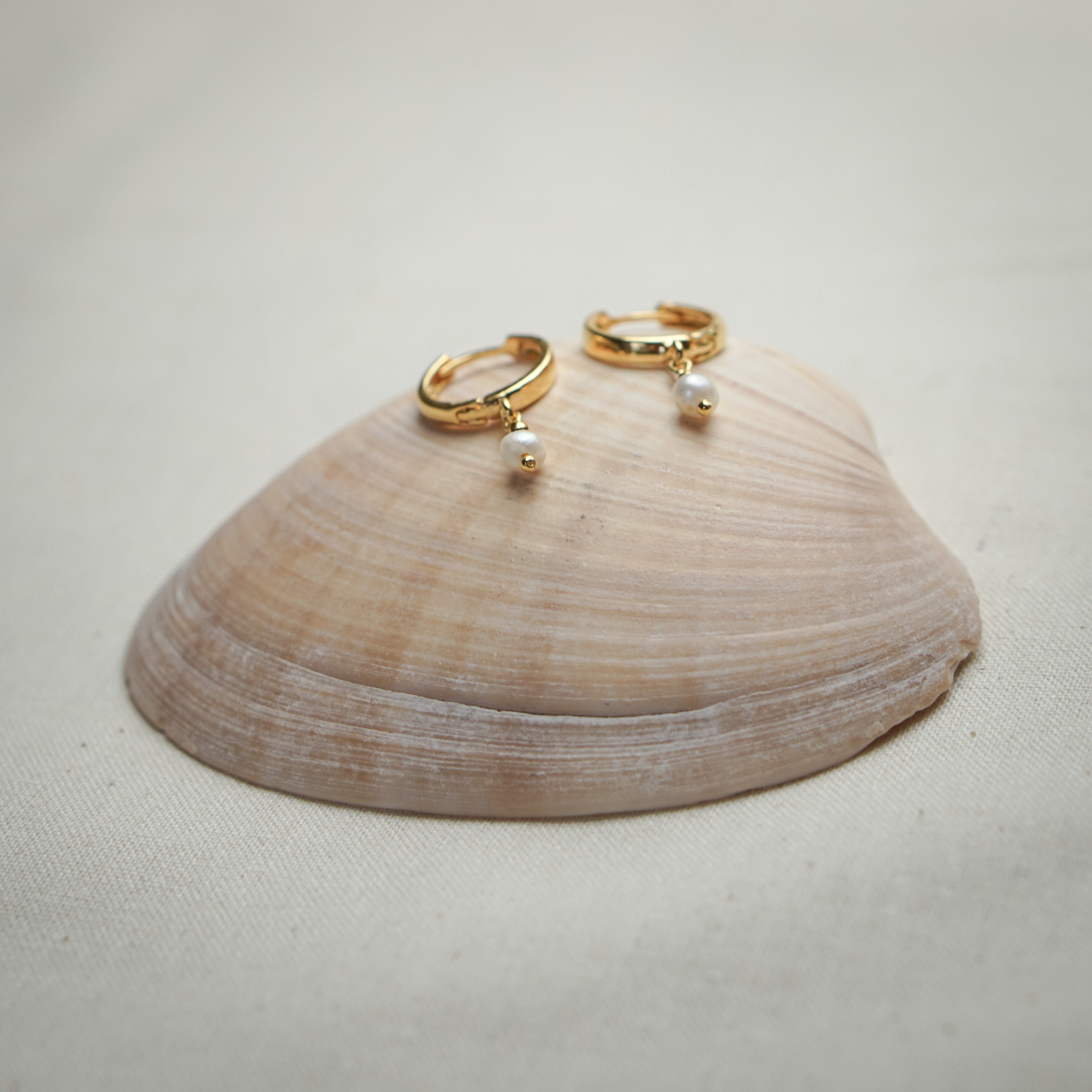 Creolen Ohrringe SOUL OF THE SEA - MoonGypsea liegend auf Muschel Aufnahme von der Seite